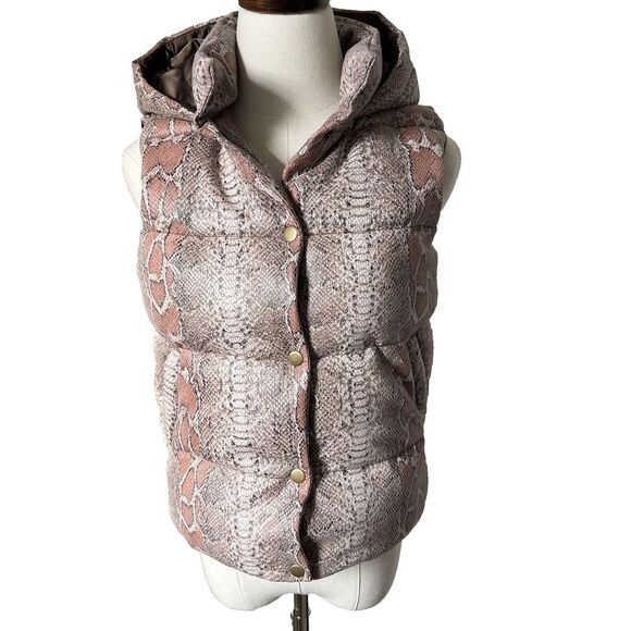 Unreal Fur Jackets & Blazers - Unreal Fur Python Puffer Vest Snakeprint Pink Taupe Quilted Hooded XS NEW